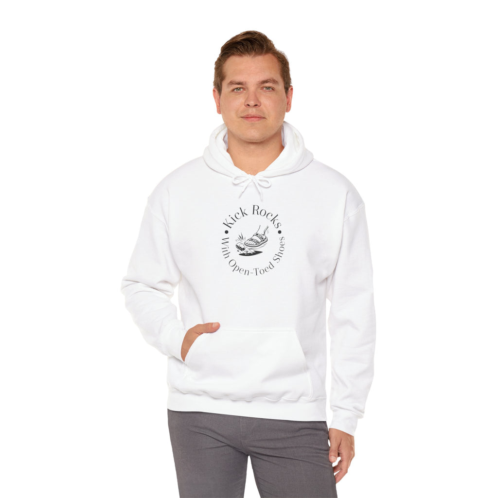 Kick Rocks Hoodie — 'Kick Rocks (With Open Toed Shoes)' Minimal Graphic Hooded Sweatshirt