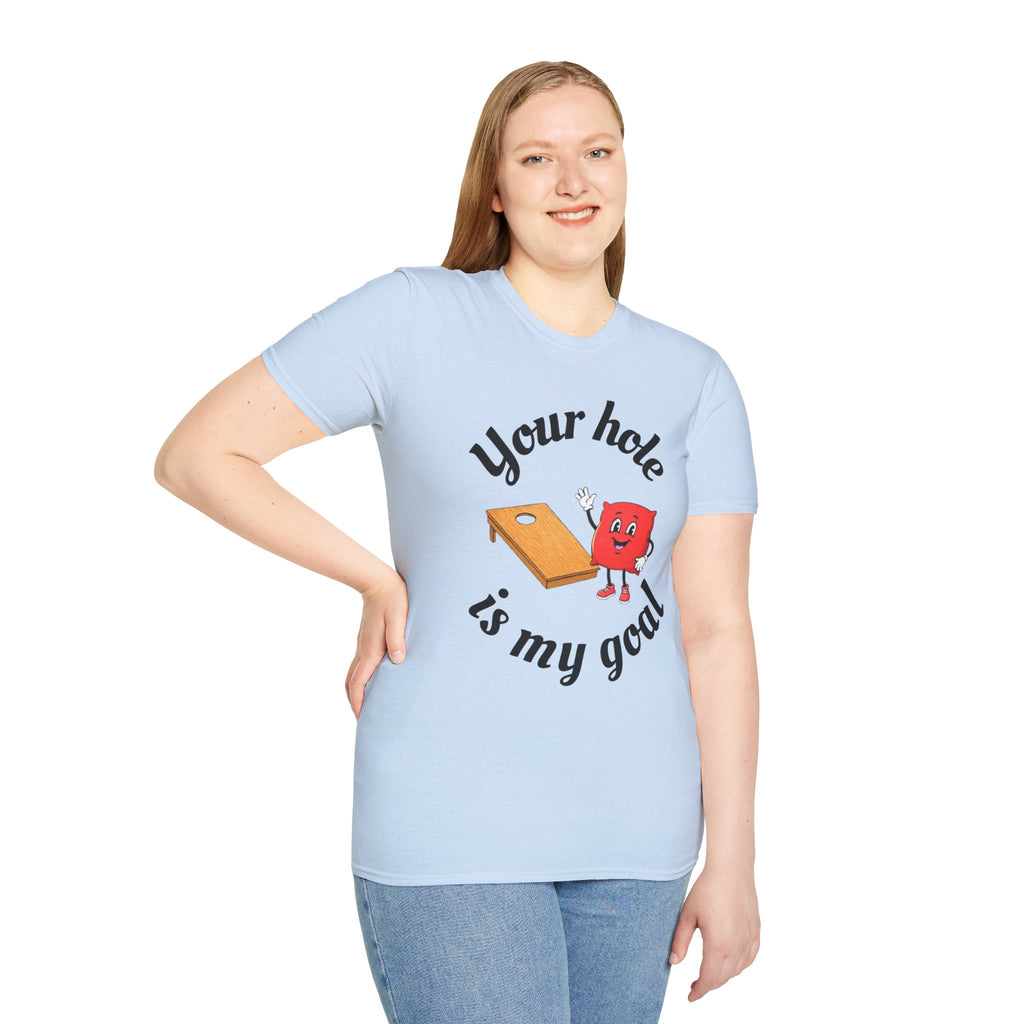 Cornhole Graphic T-Shirt — "Your Hole Is My Goal" Funny Cornhole Shirt