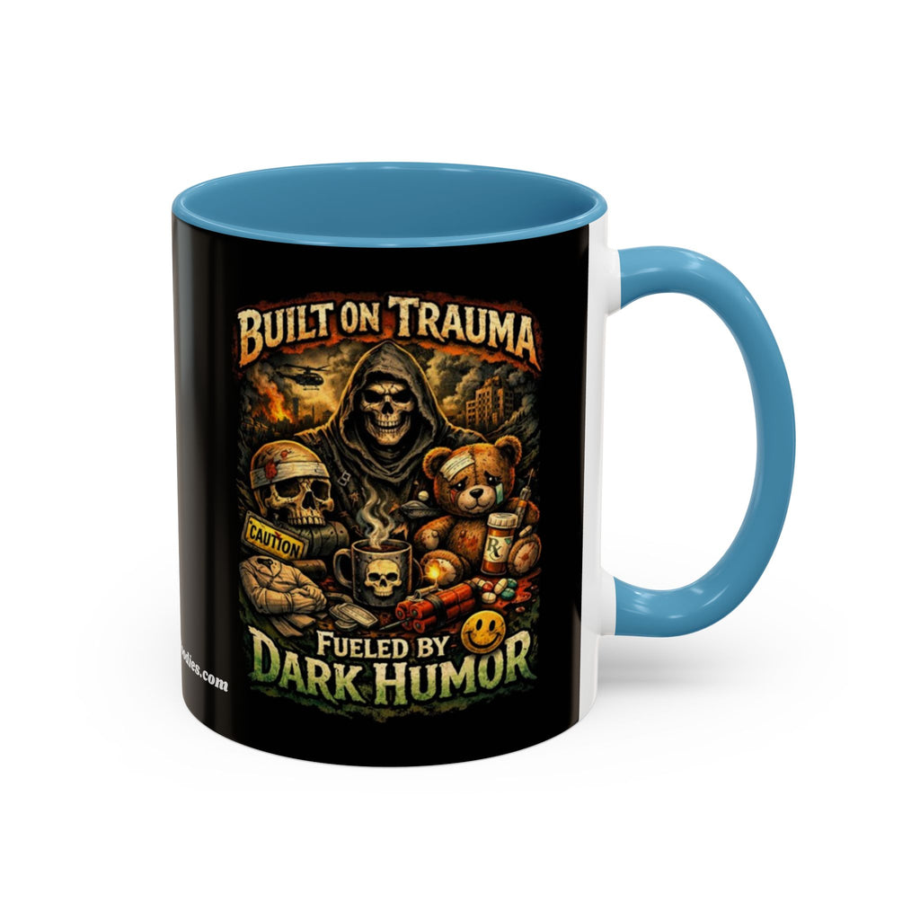 Coffee Mug — "Built on Trauma, Fueled by Dark Humor" Gothic Skull Accent Mug
