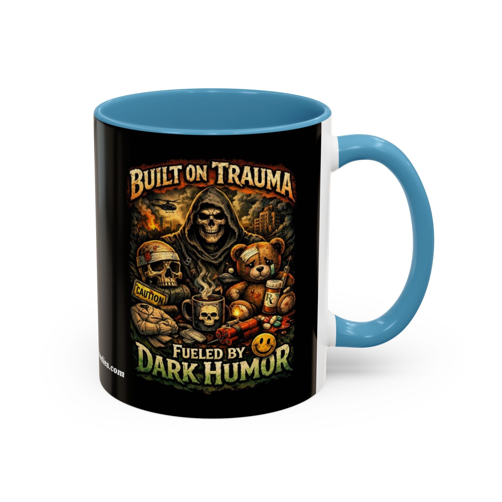 Coffee Mug — "Built on Trauma, Fueled by Dark Humor" Gothic Skull Accent Mug