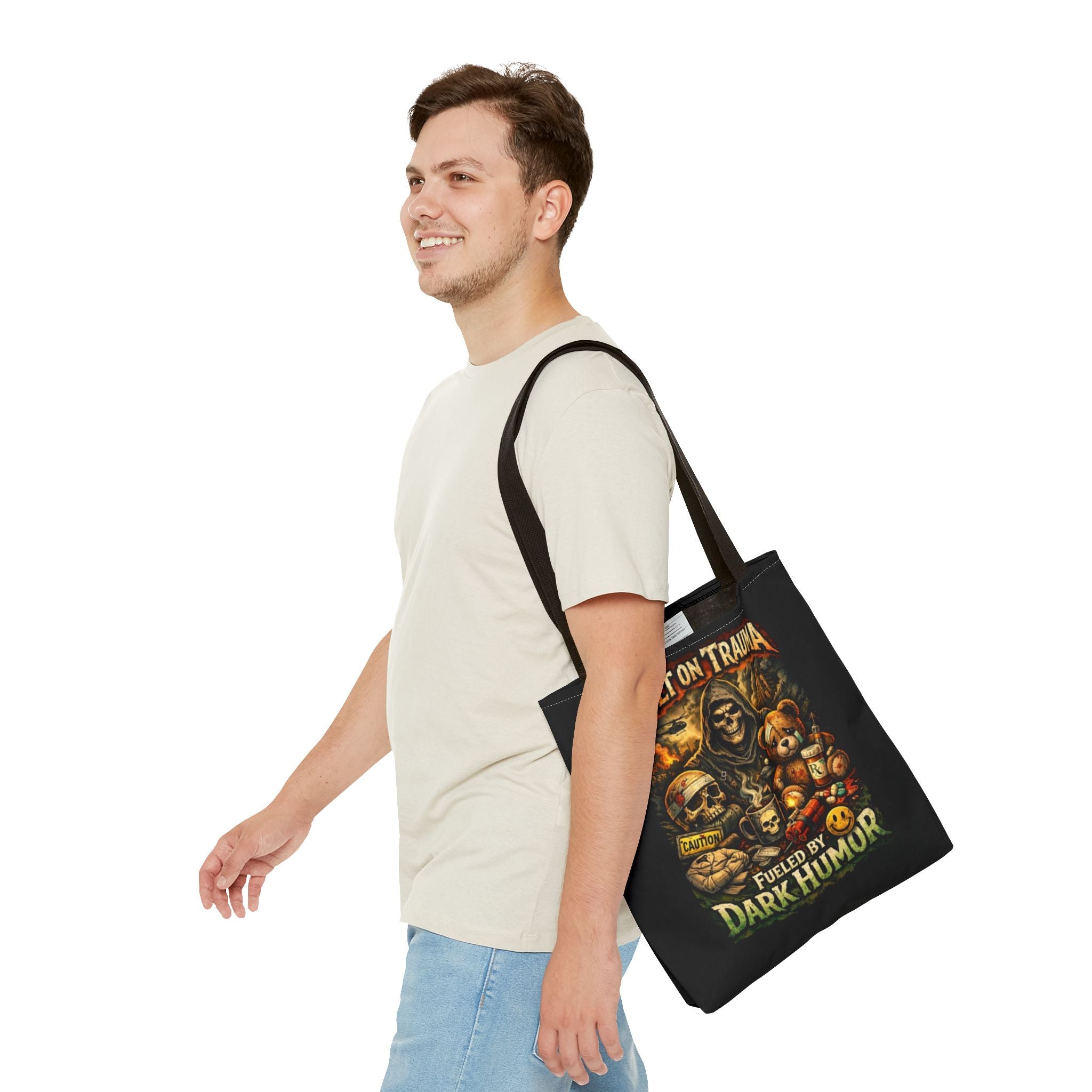 Built on Trauma Tote Bag — Fueled by Dark Humor Graphic Tote