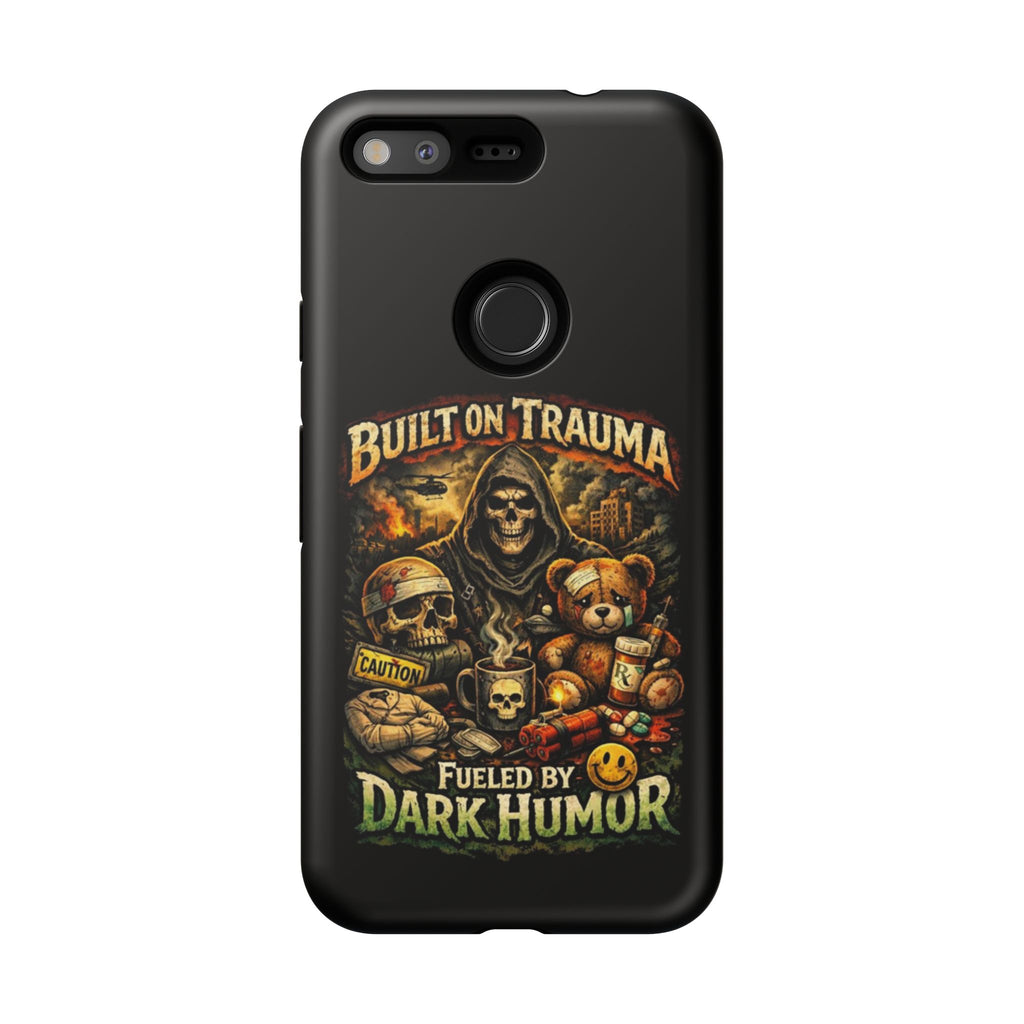 Phone Case — "Built on Trauma Fueled by Dark Humor" Grim Reaper Skull Teddy Design