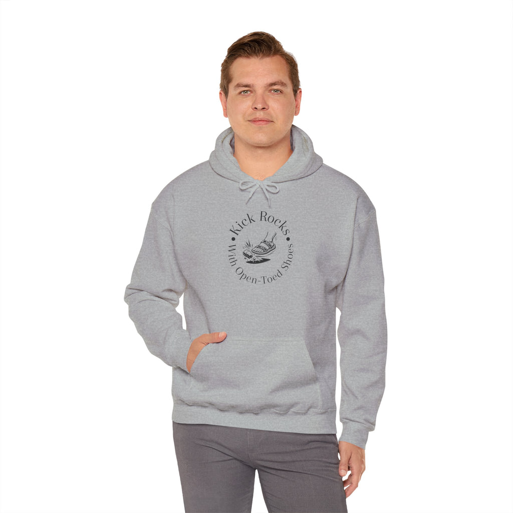 Kick Rocks Hoodie — 'Kick Rocks (With Open Toed Shoes)' Minimal Graphic Hooded Sweatshirt