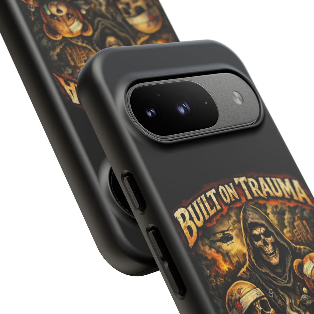 Phone Case — "Built on Trauma Fueled by Dark Humor" Grim Reaper Skull Teddy Design