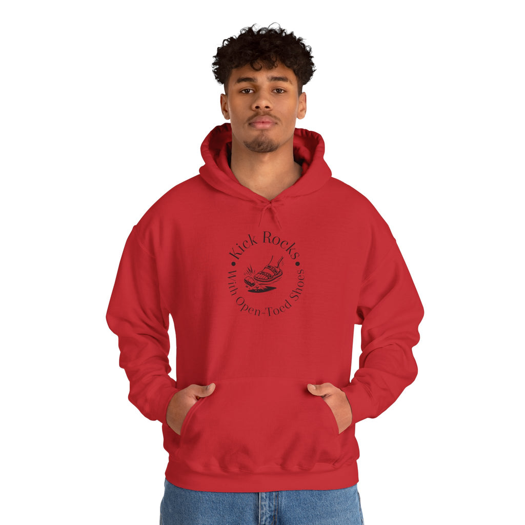 Kick Rocks Hoodie — 'Kick Rocks (With Open Toed Shoes)' Minimal Graphic Hooded Sweatshirt