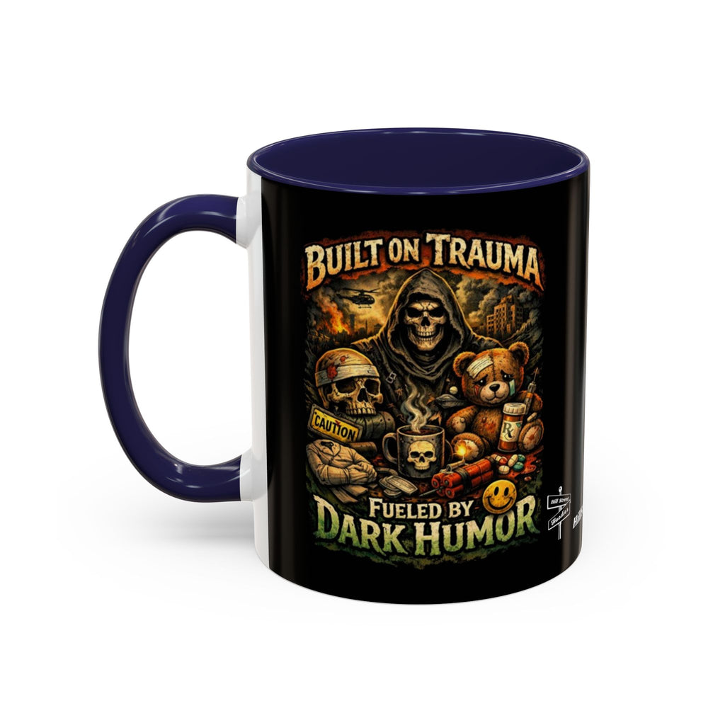 Coffee Mug — "Built on Trauma, Fueled by Dark Humor" Gothic Skull Accent Mug