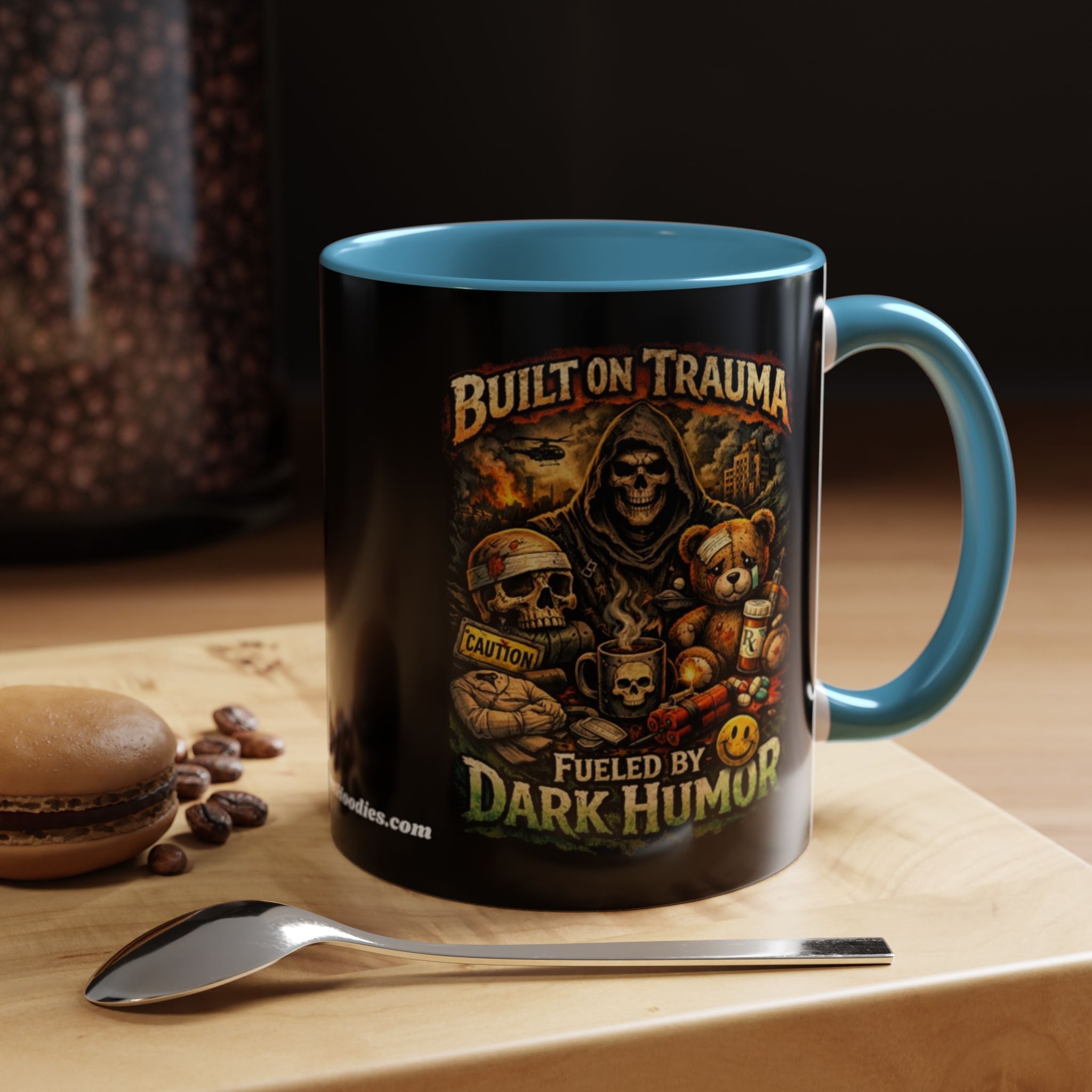 Coffee Mug — "Built on Trauma, Fueled by Dark Humor" Gothic Skull Accent Mug