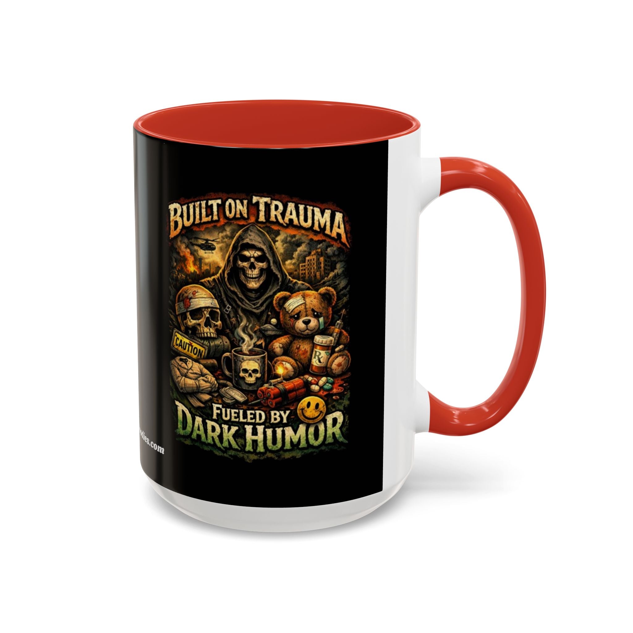 Coffee Mug — "Built on Trauma, Fueled by Dark Humor" Gothic Skull Accent Mug