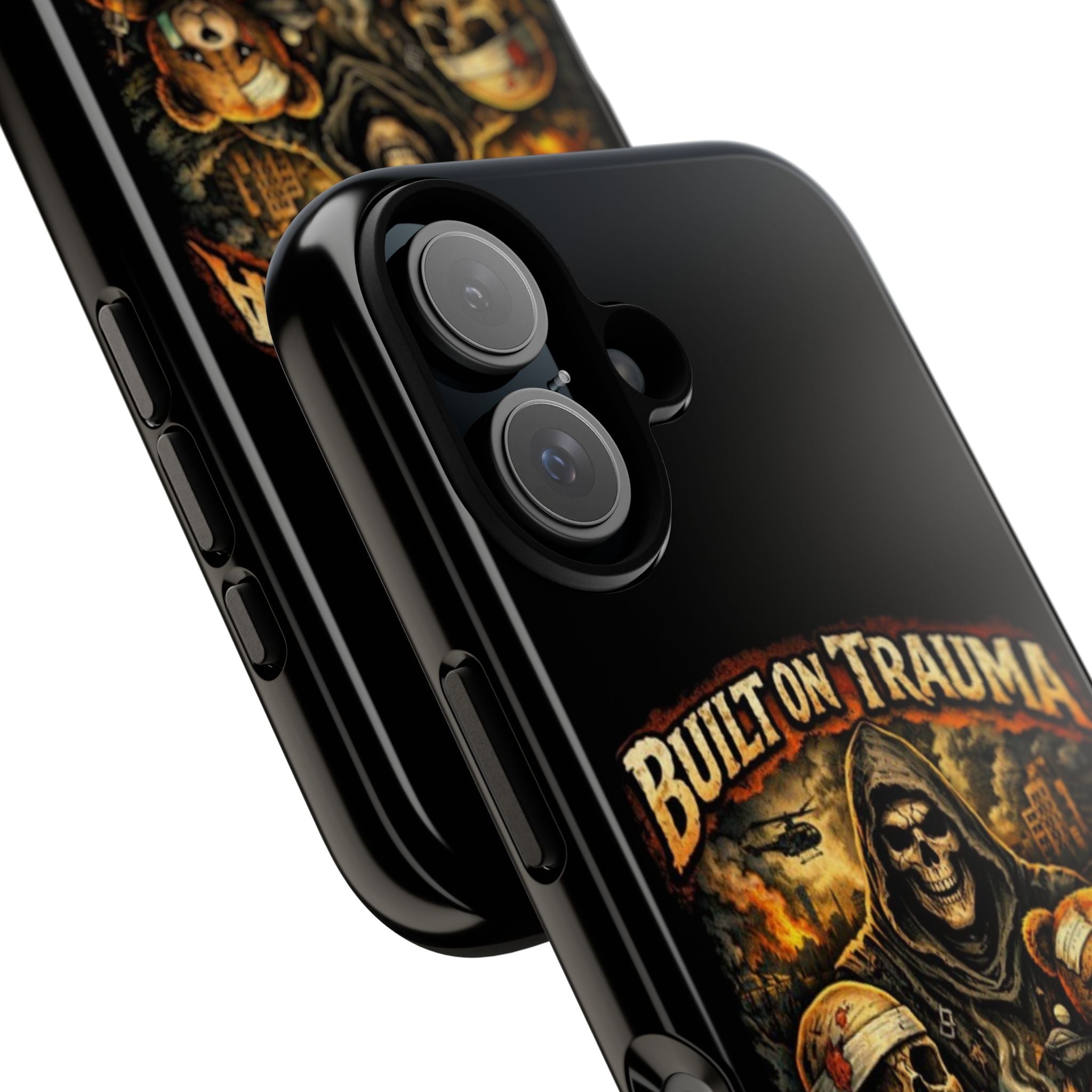 Phone Case — "Built on Trauma Fueled by Dark Humor" Grim Reaper Skull Teddy Design