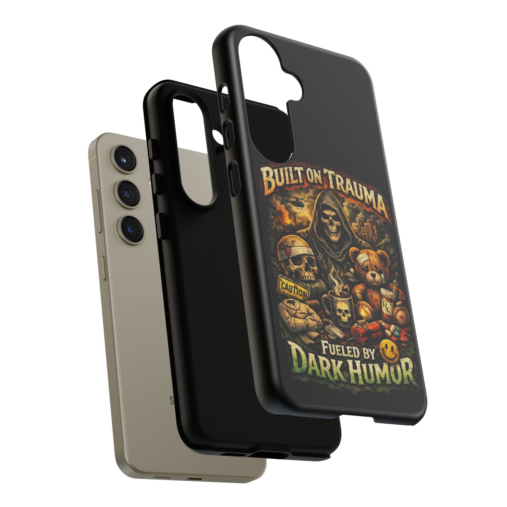 Phone Case — "Built on Trauma Fueled by Dark Humor" Grim Reaper Skull Teddy Design