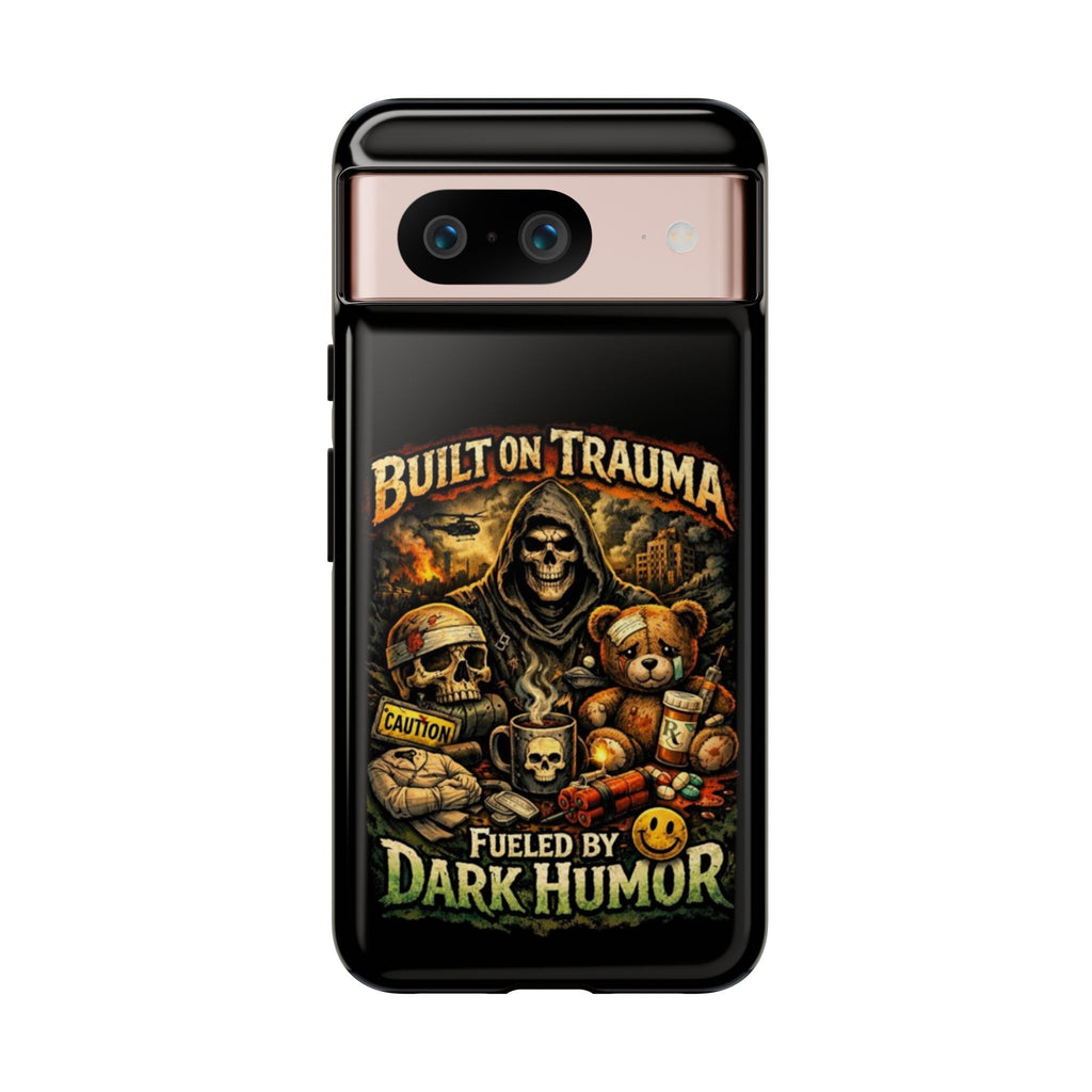 Phone Case — "Built on Trauma Fueled by Dark Humor" Grim Reaper Skull Teddy Design