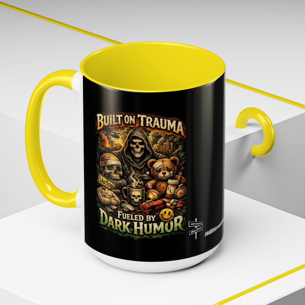 Coffee Mug — "Built on Trauma, Fueled by Dark Humor" Gothic Skull Accent Mug