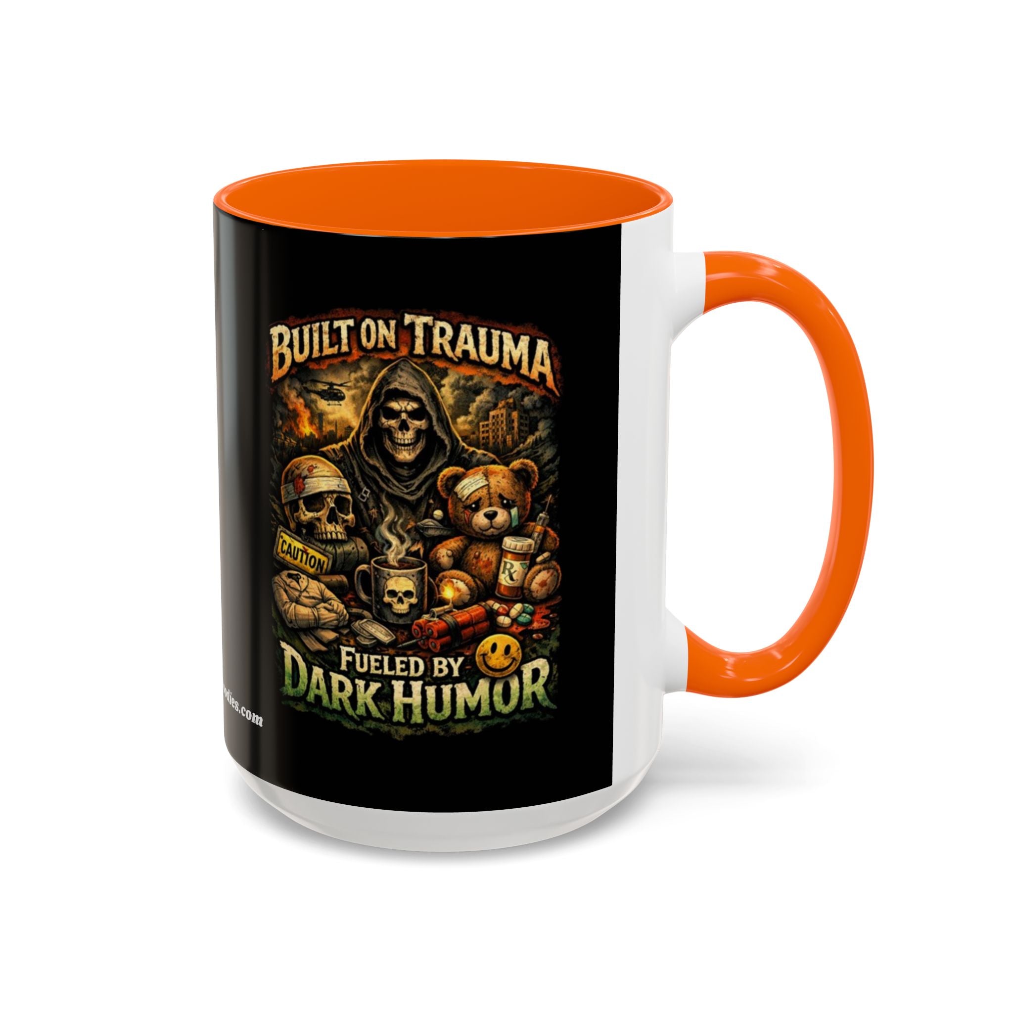 Coffee Mug — "Built on Trauma, Fueled by Dark Humor" Gothic Skull Accent Mug