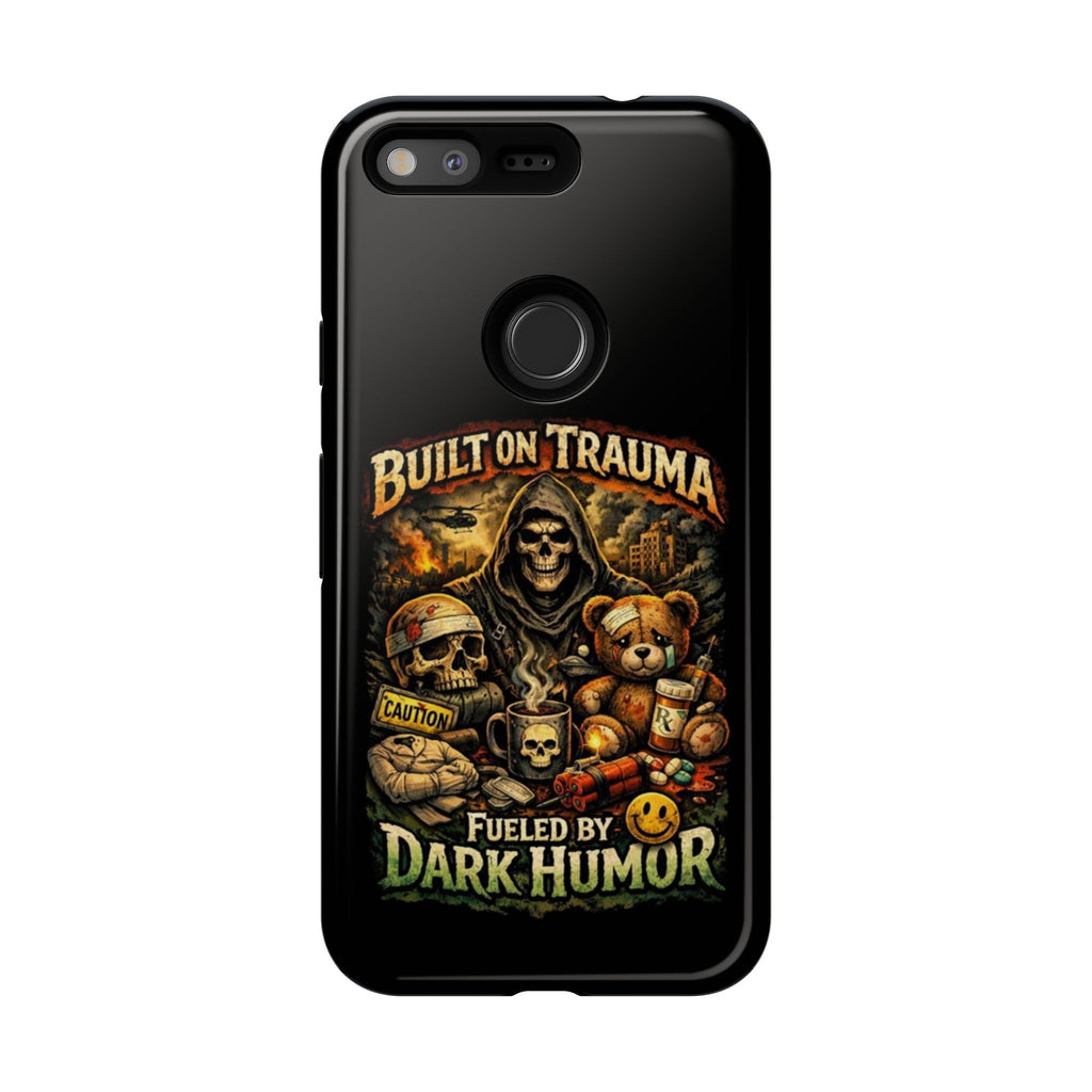 Phone Case — "Built on Trauma Fueled by Dark Humor" Grim Reaper Skull Teddy Design