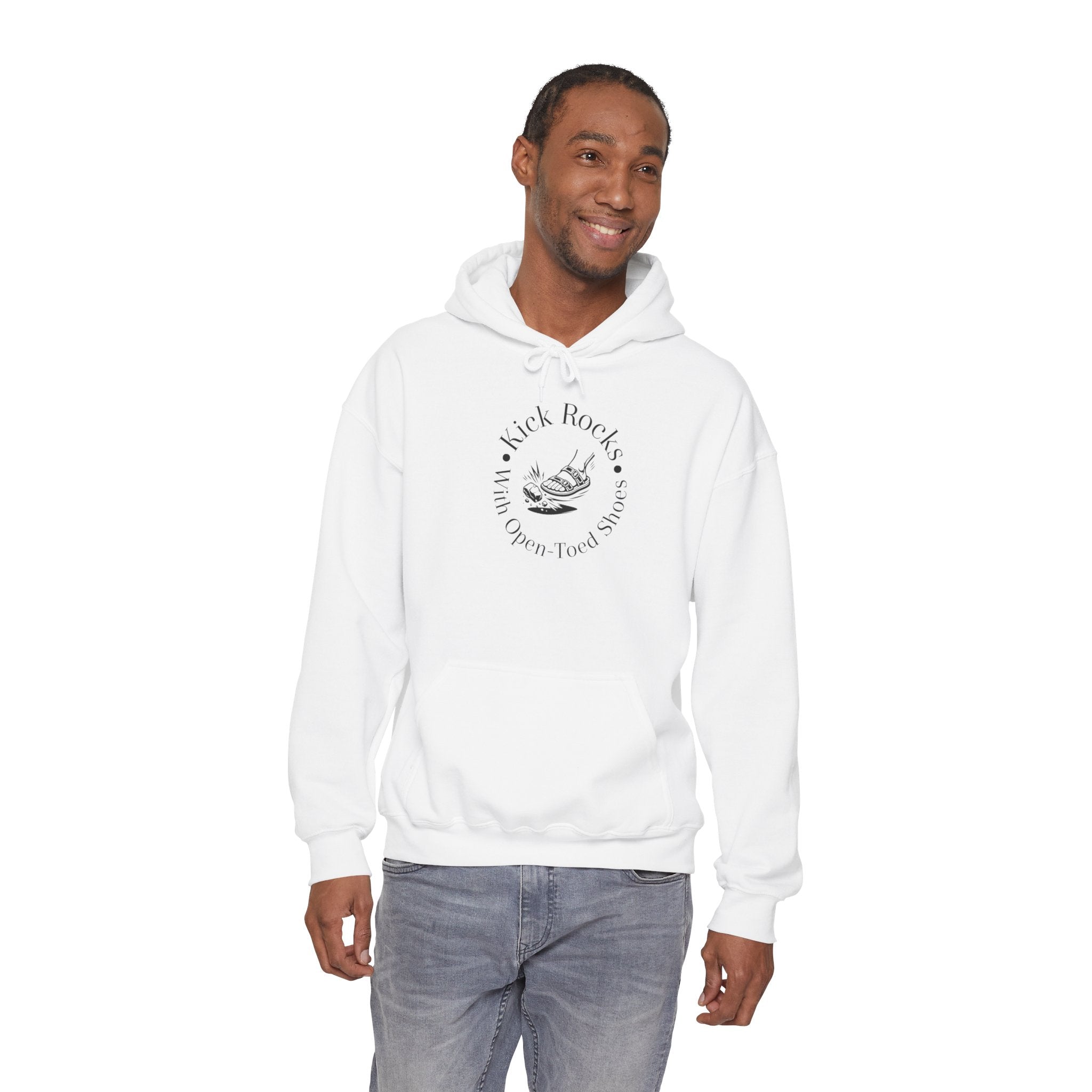 Kick Rocks Hoodie — 'Kick Rocks (With Open Toed Shoes)' Minimal Graphic Hooded Sweatshirt