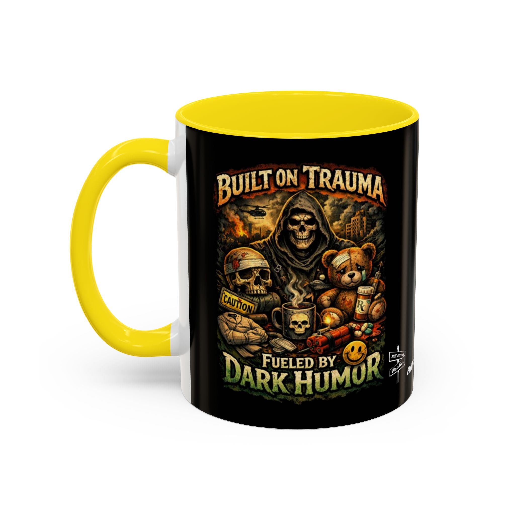 Coffee Mug — "Built on Trauma, Fueled by Dark Humor" Gothic Skull Accent Mug