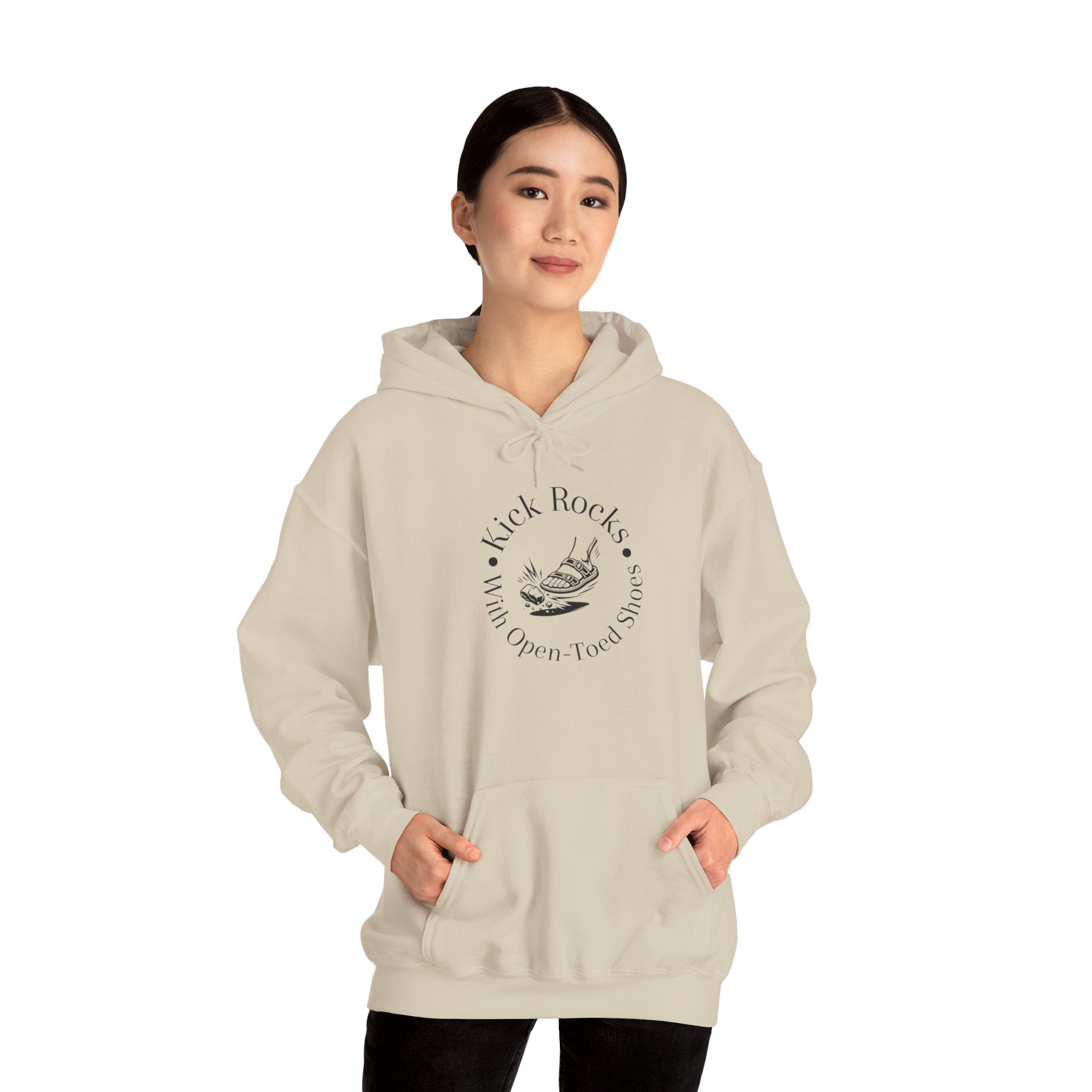 Kick Rocks Hoodie — 'Kick Rocks (With Open Toed Shoes)' Minimal Graphic Hooded Sweatshirt