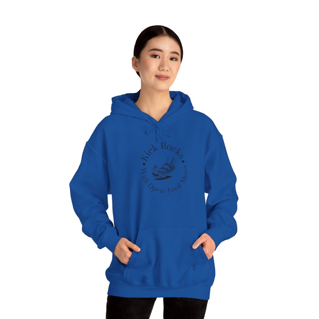 Kick Rocks Hoodie — 'Kick Rocks (With Open Toed Shoes)' Minimal Graphic Hooded Sweatshirt