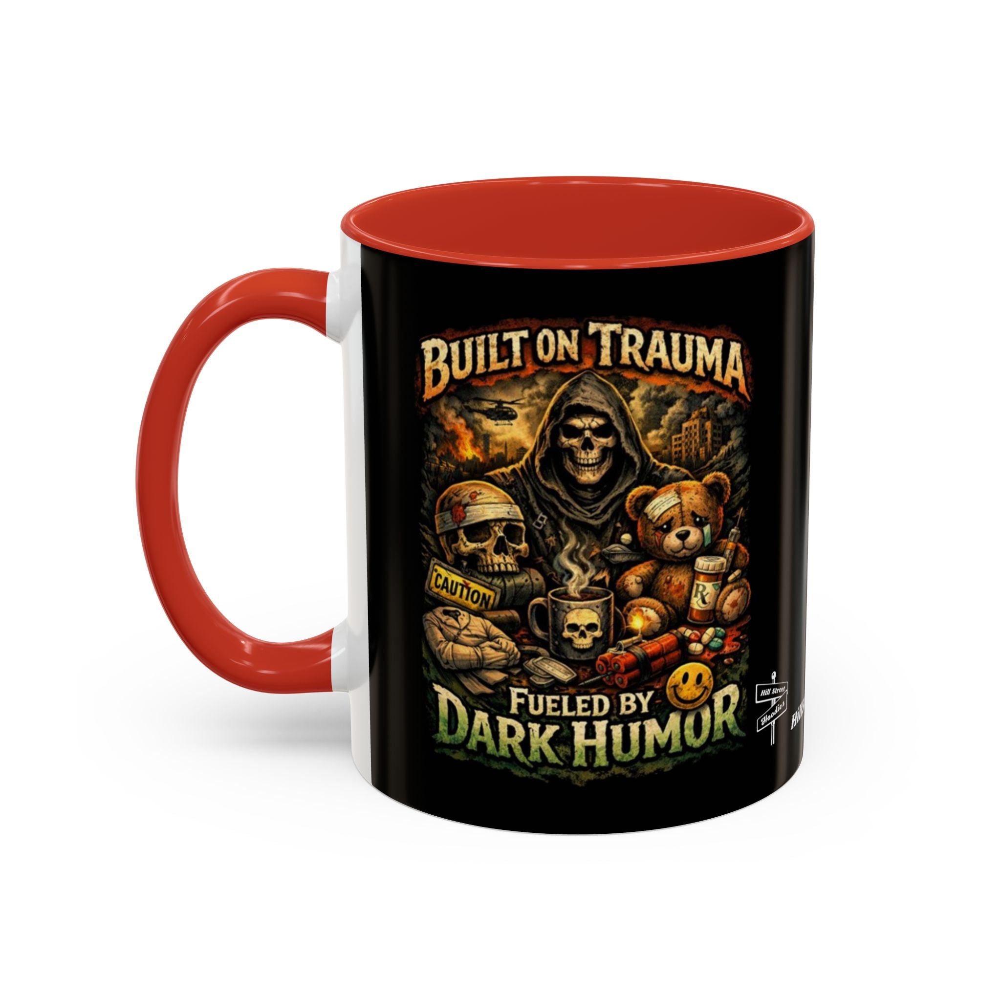 Coffee Mug — "Built on Trauma, Fueled by Dark Humor" Gothic Skull Accent Mug