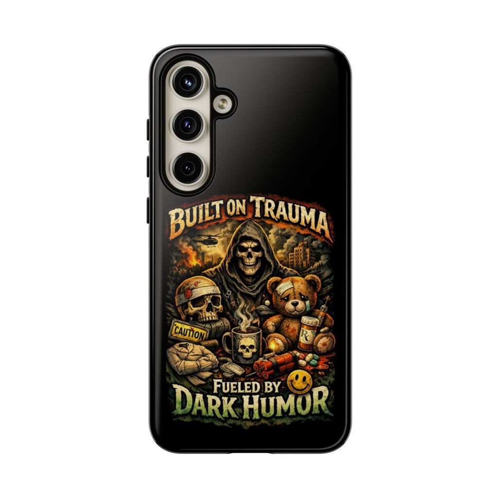 Phone Case — "Built on Trauma Fueled by Dark Humor" Grim Reaper Skull Teddy Design