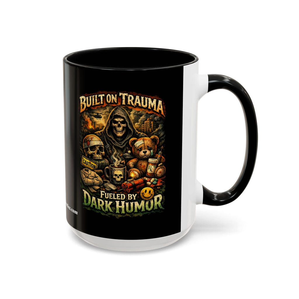 Coffee Mug — "Built on Trauma, Fueled by Dark Humor" Gothic Skull Accent Mug