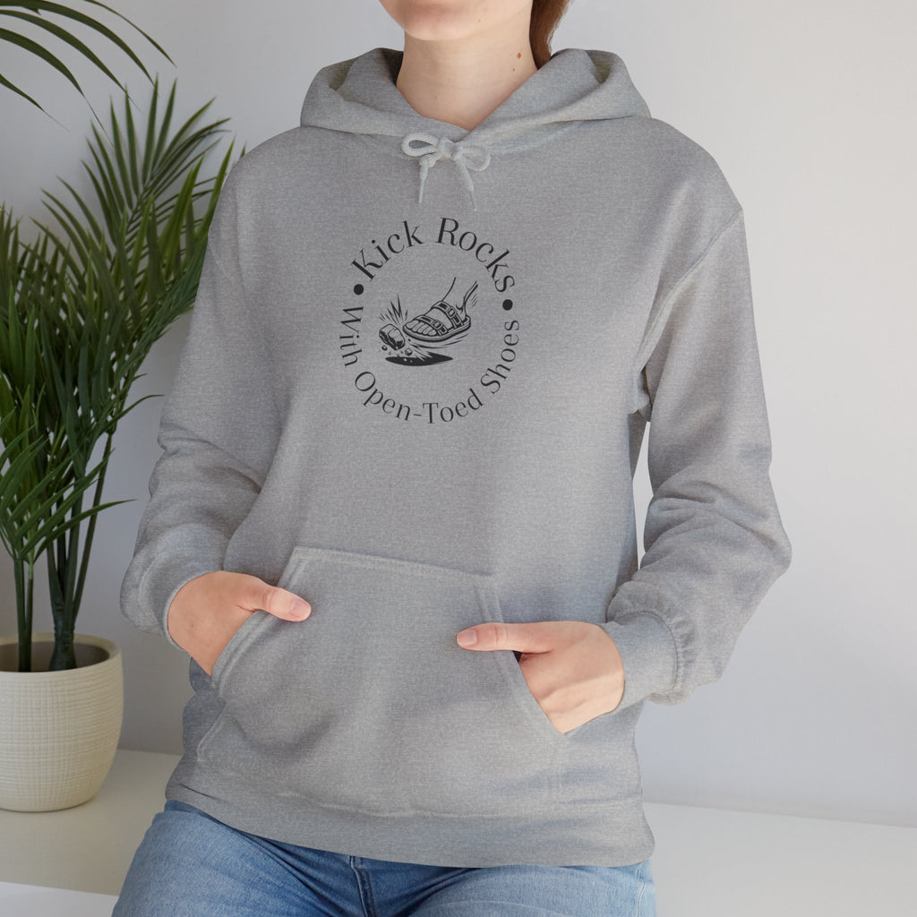 Kick Rocks Hoodie — 'Kick Rocks (With Open Toed Shoes)' Minimal Graphic Hooded Sweatshirt